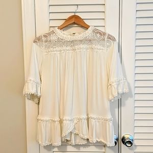 Lace Tunic, Off-white with Pearl Details